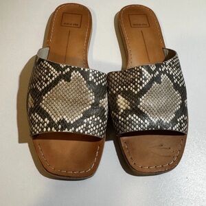 Dolce Vita Women's Snakeskin Slide Sandals - Black and Tan